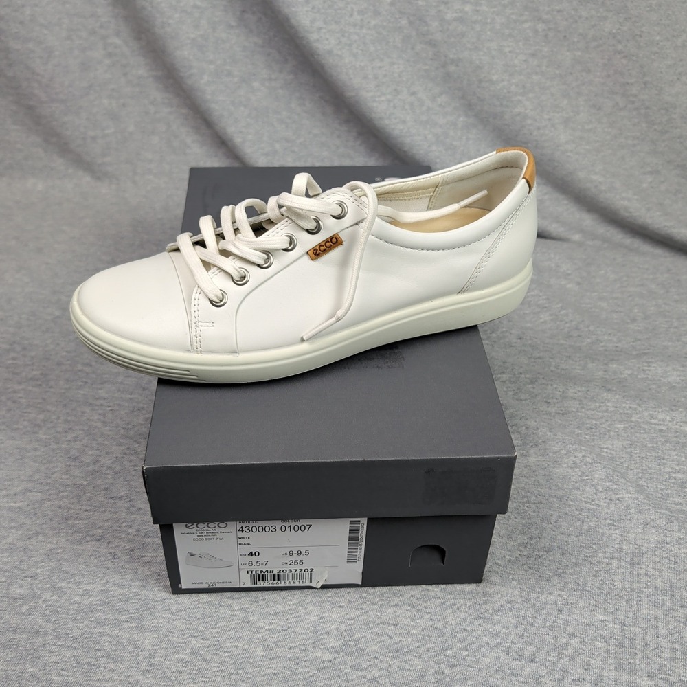 ECCO Soft 7 W White Leather Lace Up Sneakers 430003 01007 Womens 9-9.5 EU 40